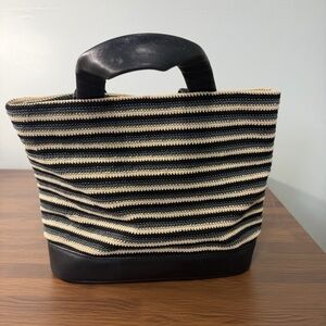 The Sak Striped Black and Cream Woven and‎ Leather Tote Bag